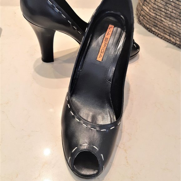 👠Via Spiga black leather open toe pumps heels - Picture 3 of 13
